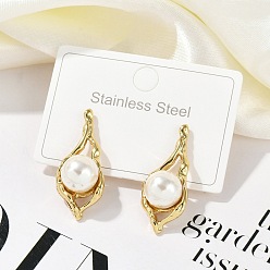 Золотой Ионное покрытие (ip) 304 серьги-гвоздики в форме капли из нержавеющей стали, с искусственным жемчугом из платины для женщин, золотые, 31x13 мм