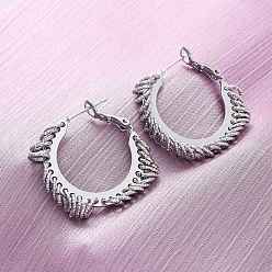 Платина Латунные серьги обруча, без свинца и без кадмия, долговечный, стойки покрытие, платина, 30x6x28.5 мм