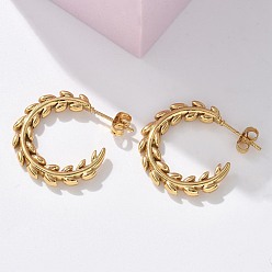 Настоящее золото 18K 304 из нержавеющей стали серьги, ионное покрытие (ip), лист, реальный 18 k позолоченный, 24.5x25x4.5 мм