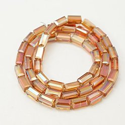 Chocolate Electroplate Glass Beads, Full Pearl Luster Plated, Faceted, Cuboid, Chocolate, 8x4x4mm, Hole: 1mm