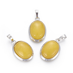 Другие Нефриты Подвески из окрашенного натурального нефрита, с латунной фурнитурой , овальные, платина, 25~26x17~17.5x8~9 мм, отверстие : 8x5 мм