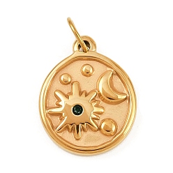 Золотой 304 из нержавеющей стали горный хрусталь подвески, плоские круглые со звездой, с целью перехода в кольце, золотые, 18x14.5x2.5 мм, отверстие : 4.5 мм