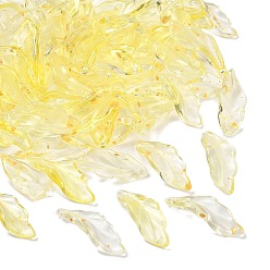 Желтый Стеклянные подвески, лист, с золотой порошок, желтые, 25x9.5x3 мм, отверстие : 1.4 мм, Около 952 шт / 1000 г