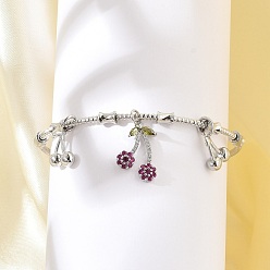 Платина Браслеты с фруктами из латуни с микропаве из кубических цирконий для женщин, вишня и лимон, без свинца и без кадмия, долговечный, платина, внутренний диаметр: 2x2-1/8 дюйм (5.1x5.4 см), подвеска: 16~18x10~12x3~5 мм.