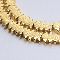 Golden Plated Non-magnetic Synthetic Hematite Beads Strands, Smooth Surface, Fishbone, Golden Plated, 10x7x2.5mm, Hole: 0.5mm, about 42pcs/strand, 15.9 inch(40.5cm)