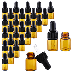 Coconut Brown 30Pcs Plastic Dropper Bottles, with Glass Refillable Bottle, for Essential Oils Aromatherapy, Coconut Brown, 1.6x4.2cm, Capacity: 2ml(0.07fl. oz)