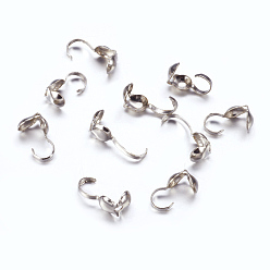 Platinum Iron Bead Tips, Calotte Ends, Clamshell Knot Cover, Platinum Color, Size: about 9mm long, 3mm wide, 3mm inner diameter, hole: about 1.5mm