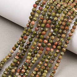 Унакит Природные Unakite бисер нитей, круглые, граненые, 4.5 мм, отверстие : 0.6 мм, около 96 шт / нитка, 15.35'' (39 см)