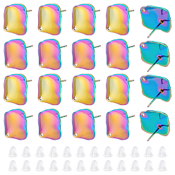 Rainbow Color Rainbow Color 304 Stainless Steel Stud Earring Findings with Hole, Shell Shape, with Plastic Ear Nuts, 16x15.5mm, Hole: 1.2mm, Pin: 0.7mm, 30pcs
