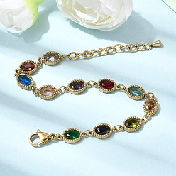 Oval 304 женские браслеты-цепочки со звеньями из нержавеющей стали, со стеклянными стразами, золотые, овальные, 6-1/4 дюйм (16 см)