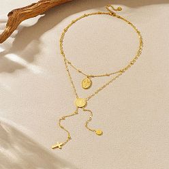 Золотой Религия 304 Подвеска в виде креста Святого Бенедикта из нержавеющей стали с кисточкой, двухслойное ожерелье, золотые, 15.94 дюйм (40.5 см)