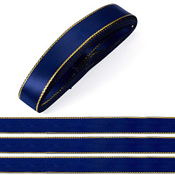 Bleu Foncé 5 Ruban de satin en polyester bordé d'or, bleu foncé, 7/8 pouces (21 mm)