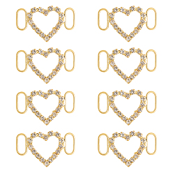 Золотой 8шт. латунные хрустальные стразы для украшения обуви, пряжки для туфель своими руками, сердце, золотые, 19x32.5x3 мм, отверстие : 10x4 мм