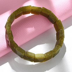 Southern Jade Квадратные натуральные южные нефритовые бусины эластичные браслеты для женщин и мужчин, внутренний диаметр: 2-1/4~2-3/8 дюйм (5.55~5.95 см)