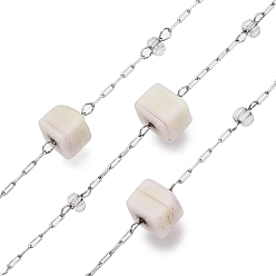 Нержавеющая Сталь Цвет Кубические лэмпворк и цепочки из бисера ручной работы, для ожерелья браслеты решений, с 304 цепями из нержавеющей стали, пайки, с катушкой, цвет нержавеющей стали, 5~5.5x5~6x5~6 мм, бисера: 3 мм в диаметре, Ссылки: 2x1.5x0.2 мм & 2.5x1x0.2 мм, Интервал: 33 мм, около 32.81 футов (10 м) / рулон