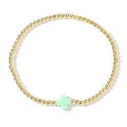 Аквамарин Латунные круглые бусины эластичные браслеты, Украшения для женщин: крестик из смолы., реальный 18 k позолоченный, аквамарин, 6.89 дюйм (17.5 см)