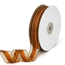 Сиена 1рулонные однотонные ленты из органзы, золотой проводной край ленты, для украшения вечеринки, подарочная упаковка, цвет охры, 1 дюйм (25 мм), около 50.00 ярдов (45.72 м) / комплект