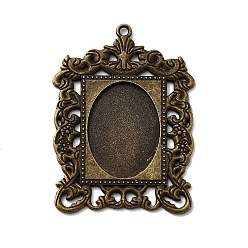 Античная Бронза Прямоугольник тибетский стиль сплава настройки большой кулон кабошон, без свинца, без никеля и без кадмия, античная бронза, овальный поднос: 25x18 мм, 50x35.5x2 мм, Отверстие : 2 мм , около 105 шт / 1000 г