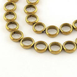 Golden Plated Electroplate Non-magnetic Synthetic Hematite Bead Strands, Ring, Golden Plated, 10x3mm, Hole: 0.5mm & 7mm, about 41pcs/strand, 15.9 inch