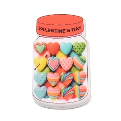 Colorful Printed Silicone Beads, Focal Beads, Valentine's Day Jar with Heart, Colorful, 29.5x18x7mm, Hole: 2mm
