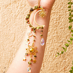 Унакит Стеклянная каплевидная звезда и натуральные унакитовые чипсы, подвесные украшения в виде луны, подвесные ловцы солнца, с фурнитурой из солнечного металла, для украшения дома, 265 мм