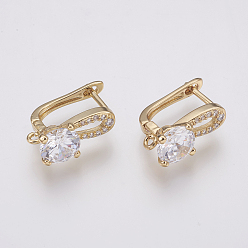 Golden Brass Micro Pave Cubic Zirconia Hoop Earring Findings with Latch Back Closure, Clear, Golden, 19x8x17.5mm, Hole: 1.4mm, Pin: 1.2mm