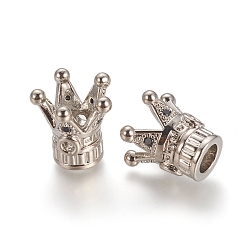 Platinum Brass Micro Pave Black Cubic Zirconia Beads, Long-Lasting Plated, Crown, Platinum, 13.5x13.5mm, Hole: 1.8mm