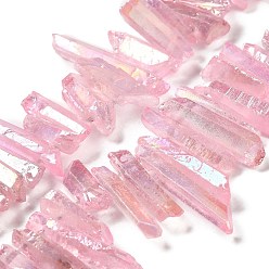 Pink Гальванические нити из натуральных кварцевых бусин, окрашенные, нерегулярная полоса, розовые, 17~35.5x3~4.5 мм, отверстие : 1 мм, около 41 шт / нитка, 7.87'' (20 см)