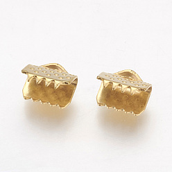 Золотой 304 концы обжимные ленты нержавеющие, прямоугольные, золотые, 6x6.5 мм, отверстие : 0.8x2 мм