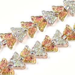 Оранжевый Стеклянные бусины с гальваническим покрытием , бабочка, оранжевые, 7.5~8x14.5~15x4 мм, отверстие : 0.8 мм, около 66~69 шт / нитка, 23.23~24.41 дюйм (59~62 см), бусины : 3x4 мм, отверстие : 1 мм