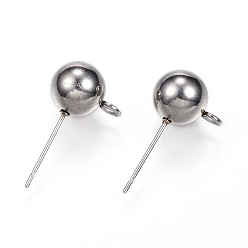Stainless Steel Color Non-Tarnish 304 Stainless Steel Ball Stud Earring Findings, with Loop, Stainless Steel Color, 20x11x8mm, Hole: 2mm, Pin: 0.7mm