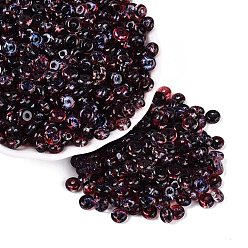 Cramoisi Perles de rocaille en verre de couleurs transparentes, rondelle, cuisson des peintures, cramoisi, 6x3mm, Trou: 1.2~1.6mm, environ 2500 pcs / livre