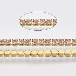 Светло-Персиковый 304 цепочки из страз из нержавеющей стали, с катушкой, горный хрусталь чашка цепи, золотые, светлый персик, 2x2x2 мм, около 32.8 футов (10 м) / рулон