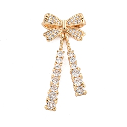 Light Gold Стойка металлическая латунная микропрофилированная кубическая циркония подвески, долговечный, без свинца и без кадмия, бантом, золотой свет, 35x16x5 мм, отверстие : 2 мм