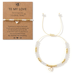 Белый Браслеты с подвесками в виде сердечек из латуни с эмалью, Браслеты из плетеных бусин из стекла и латуни для женщин, золотые, с открытки, белые, 11.02 дюйм (28 см)