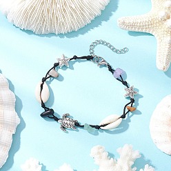 Mixed Shapes Плетеные браслеты из бусин из натуральных и синтетических драгоценных камней и ракушек каури, браслеты из тибетских бусин из сплава, разнообразные, 7-1/2 дюйм (19 см)