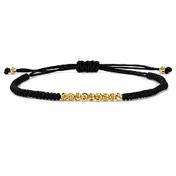 Schwarz Verstellbare, geriffelte, runde, geflochtene Perlenarmbänder aus Messing für Damen und Herren, golden, Schwarz, 11.02 Zoll (28 cm)