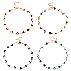 (52) Непрозрачная лаванда 4 шт. 4 цветные латунные браслеты-цепочки ручной работы с защитой от сглаза, золотые, разноцветные, 9-3/8 дюйм (237 мм), 1 шт / цвет