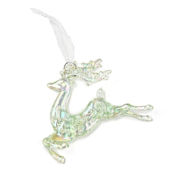 Олень Рождественский прозрачный пластиковый кулон, подвесное украшение для рождественской елки, с железным кольцом и сетчатым шнуром, бледно-зеленый, олень, 173 мм, олень: 103x125x17 мм