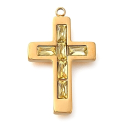 Свет Топаз 304 из нержавеющей стали амулеты горный хрусталь, крест очарование, реальный 14 k позолоченный, светлый топаз, 24.5x15x3 мм, отверстие : 1.2 мм