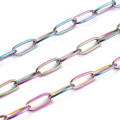Rainbow Color Ion Plating(IP) 304 Stainless Steel Paperclip Chains, Soldered, with Spool, Rainbow Color, 4.8x2.5x0.5mm, about 32.8 Feet(10m)/roll