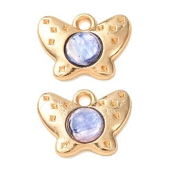 Lilac Alloy Resin Pendnats, Butterfly Charms, Golden, Lilac, 11.5x15x4mm, Hole: 1.7mm