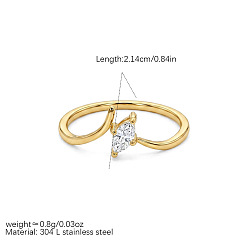 Horse Eye 304 Stainless Steel & Clear Cubic Zirconia Finger Rings, Golden, Horse Eye, US Size 7(17.3mm)