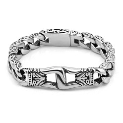Stainless Steel Color Tibetan Style Alloy Knot Link Bracelet with Curb Chains for Men, Stainless Steel Color, 8-1/4 inch(21cm)