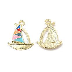 Разноцветный Настройки горный хрусталь эмаль кулон сплава, парусное судно, золотые, красочный, пригодный для стразов 1 мм, 21.5x16.5x2 мм, отверстие : 1.6 мм