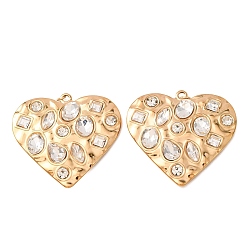 Heart 304 Stainless Steel Pendants, with Rhinestone, Ion Plating(IP), Golden, Heart Charms, 39x41.5x6mm, Hole: 3mm