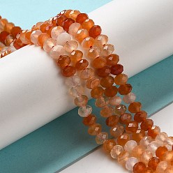 Шоколадный Натуральный полосатый агат / полосатые агатовые бусы, окрашенная и подогревом, граненые, шайба, цвет шоколада, 6x4 мм, отверстие : 1.2 мм, около 102 шт / нитка, 15.35'' (39 см)