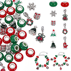 (52) Непрозрачная лаванда Ювелирные изделия, включая 2шт. латунных браслетов в европейском стиле для изготовления браслетов, 60шт европейские шарики, 15шт. подвеска-шарм, разноцветные, 190x2.5 мм