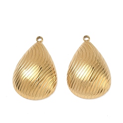 Teardrop 304 Stainless Steel Pendants, Ion Plating(IP), Real 18K Gold Plated, Teardrop Charms, 28x18x5.5mm, Hole: 1.8mm