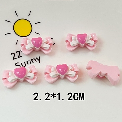 Pink Opaque Resin Decoden Cabochons, Bowknot with Heart, Pink, 12x22mm